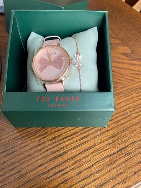 Ted Baker Rose Gold Case Pink Strap Women's Watch with Glitter Bow Dial